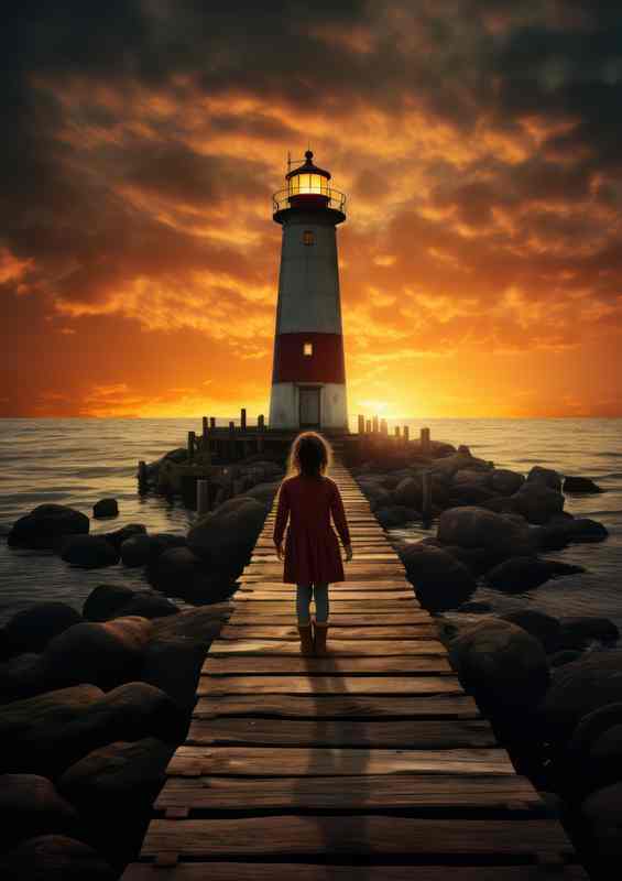 Golden Light Lighthouse in Evening Sky