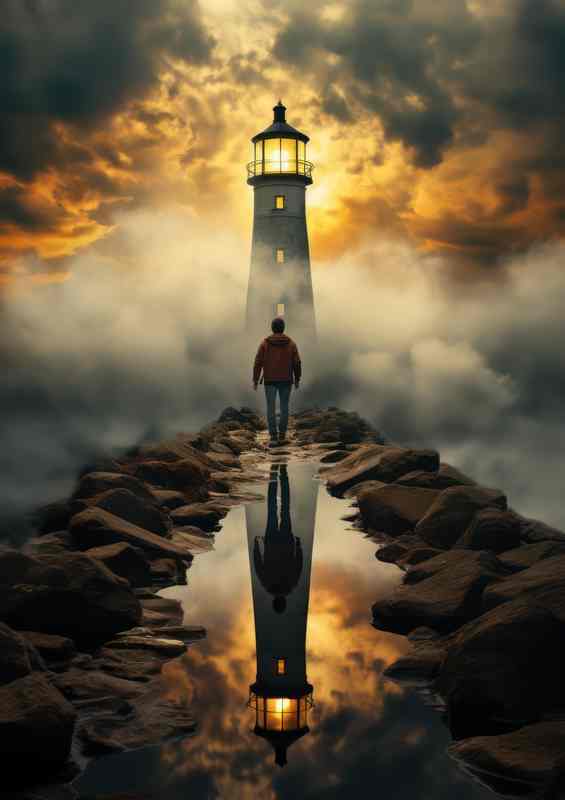 Golden Skies Above Lighthouses Timeless Vigil