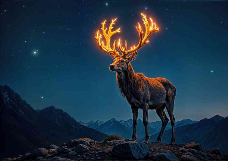 Large male deer with fire glowing antlers