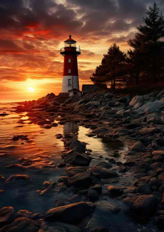 Lighthouse Silhouette in the Evening Sunset