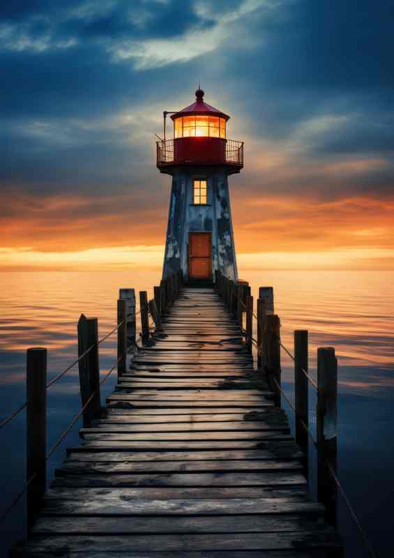 Lighthouse in the Golden Sky Glows