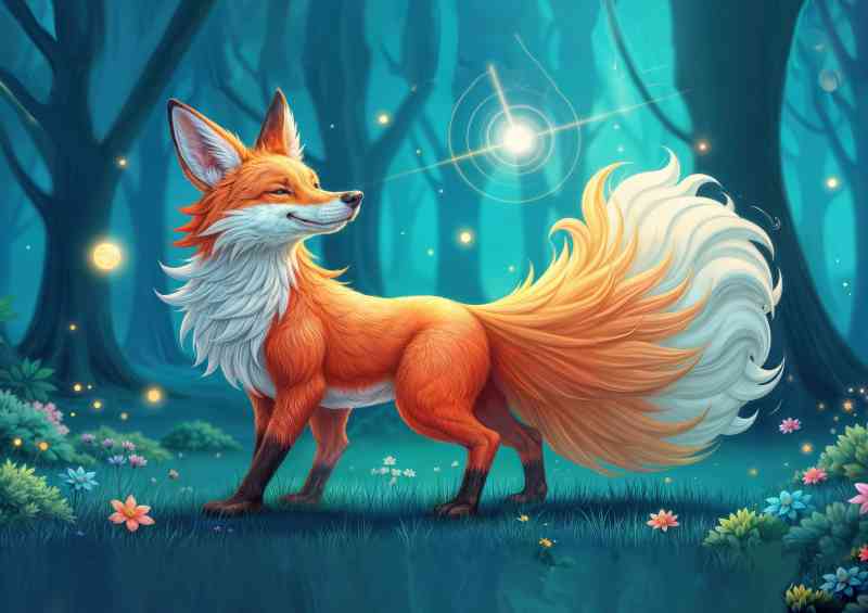 Whimsical bushy tail red fox