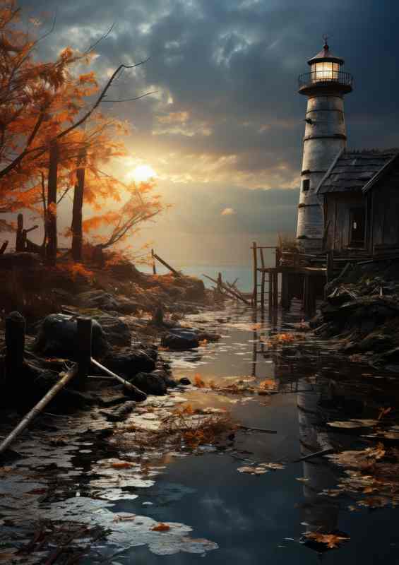 Moonlit Guardian Lighthouse Under Lunas Gaze