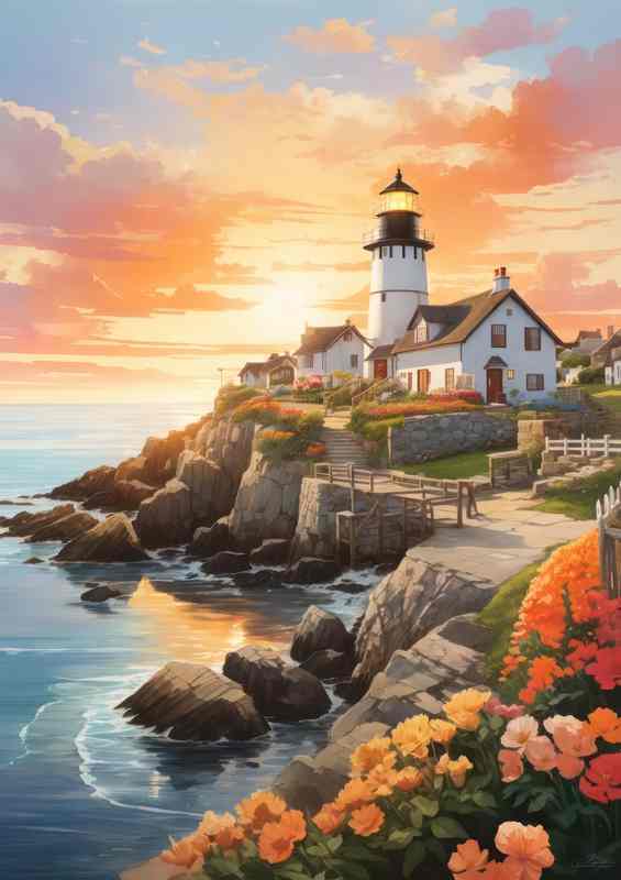 Morning Glow Lighthouse by Rising Sun