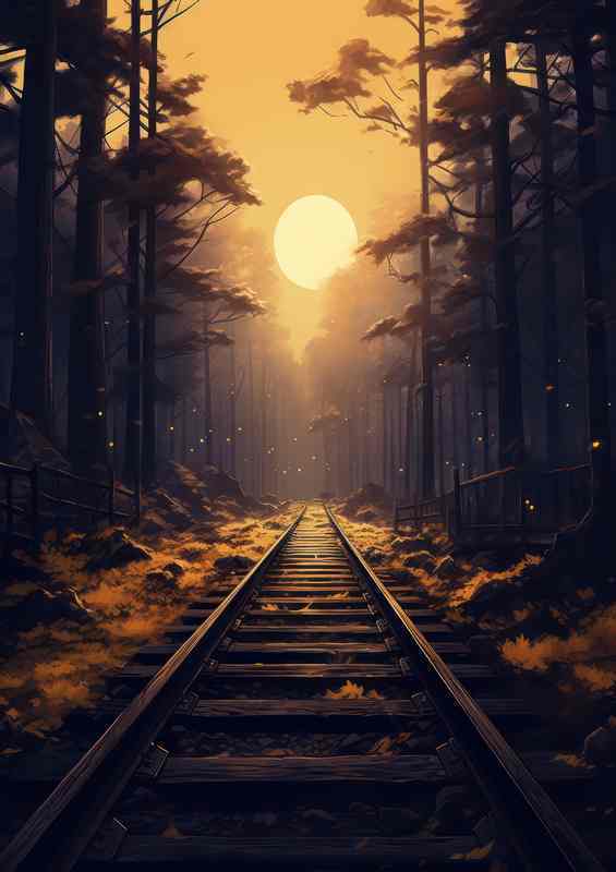 Railroad tracks with the evening sun