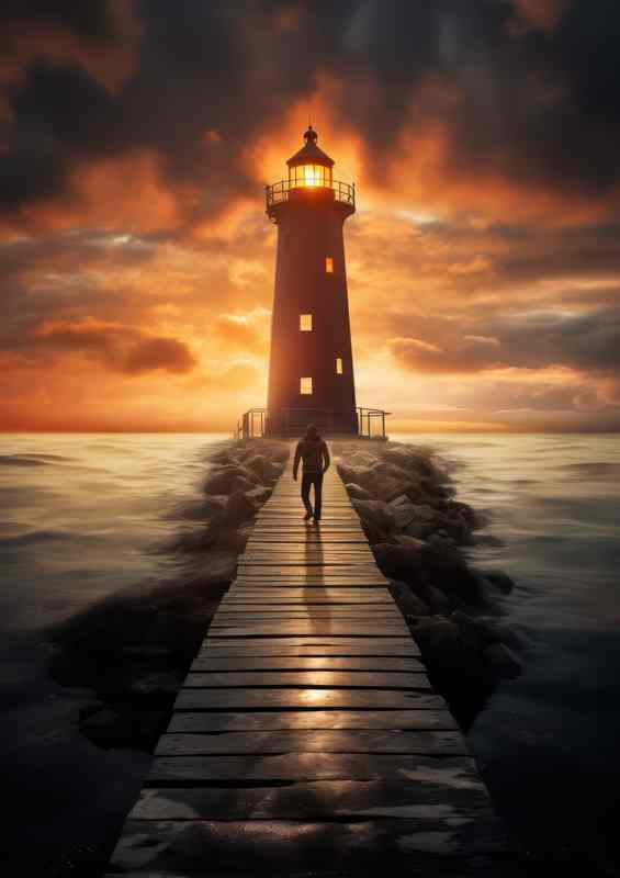 Radiant Horizon Lighthouse Beneath Golden Skies