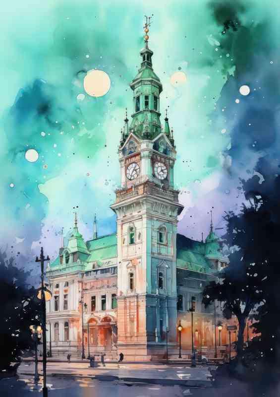 The Tower clock in a fresh watercolour style