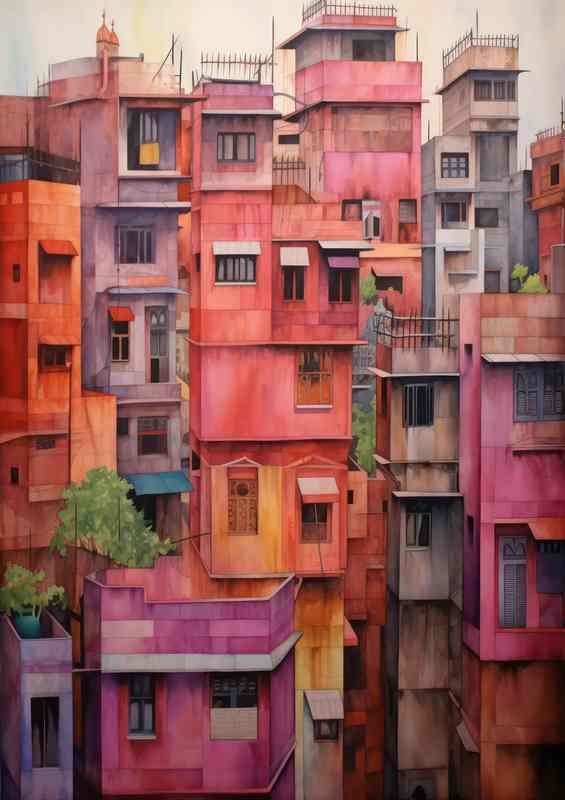 Town houses built up painted style