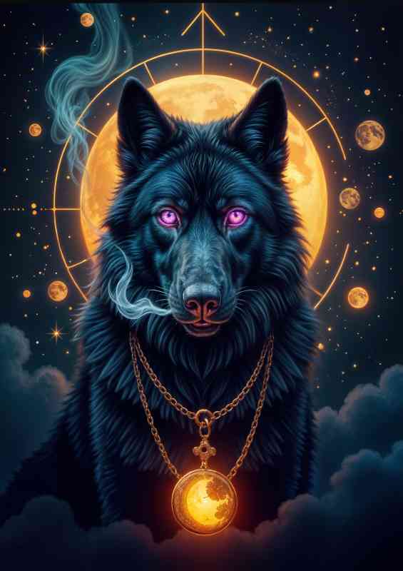 The black wolf with a golden pendant