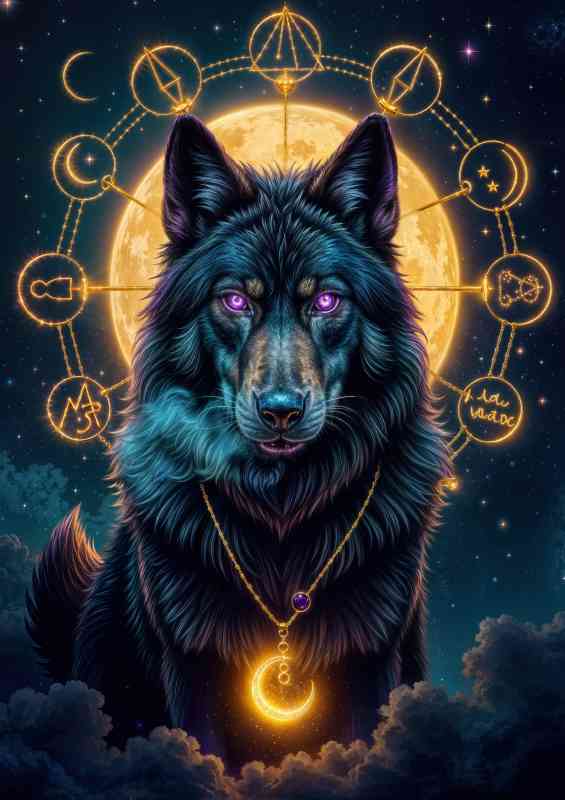 The dark wolf with the purple eyes and magical moon