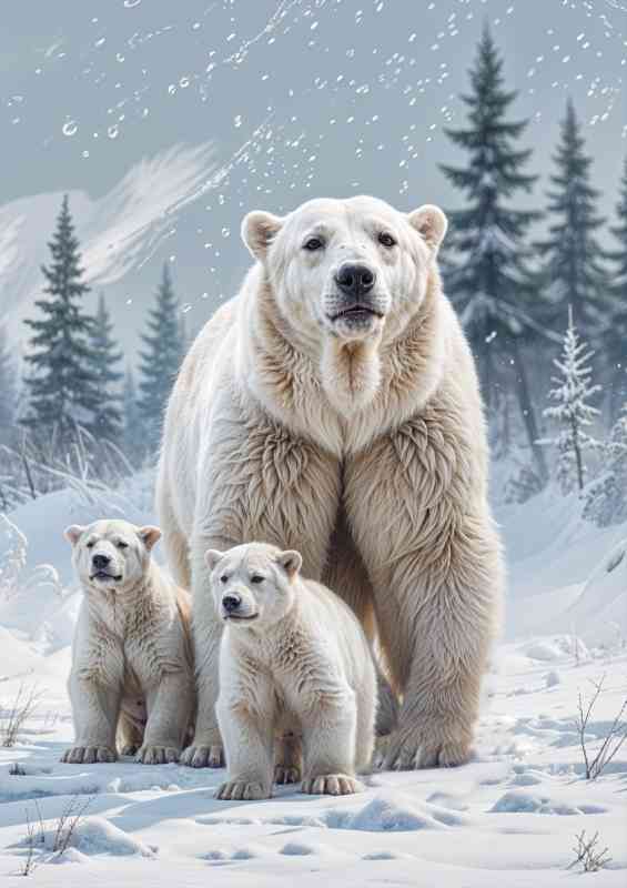 White polar bears in the winter snow