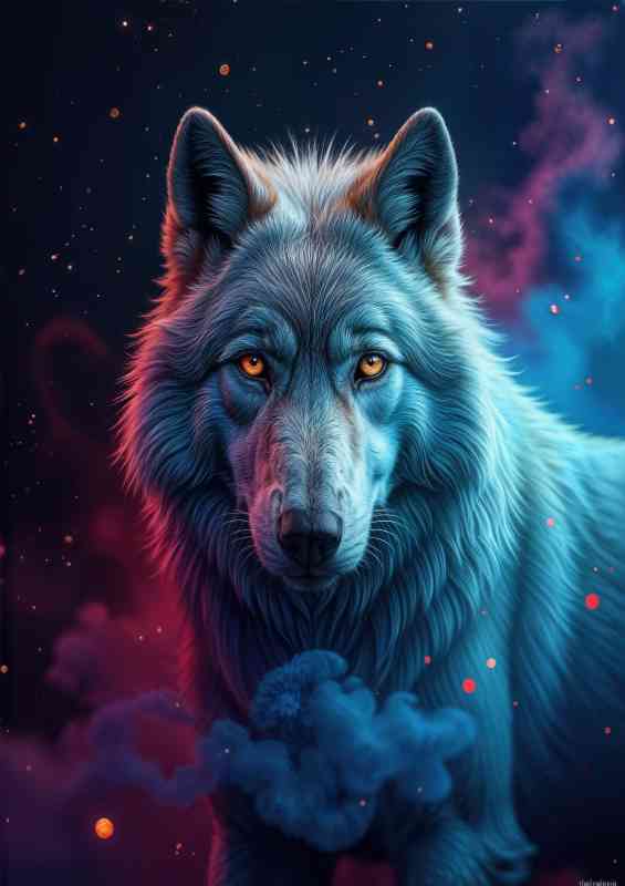 White wolf in neon style