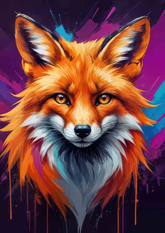 colorful fox with piercing eyes against abstract background