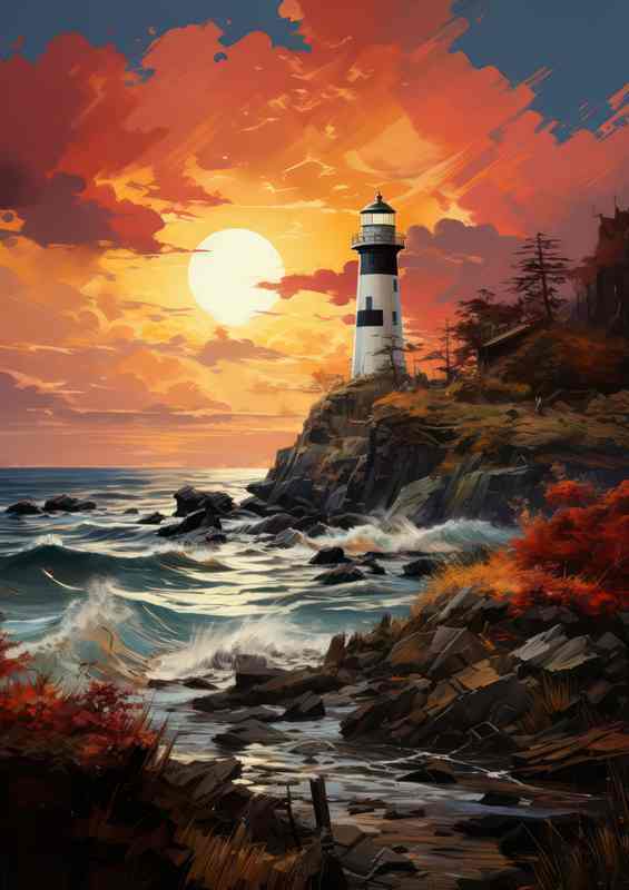 Sunset Serenity Lighthouse on the Coast