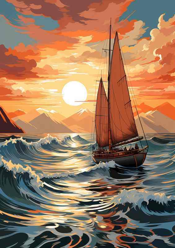 Sunset Voyage Sailboats Evening Elegance