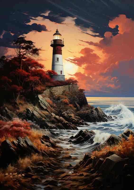 Sunsets Radiance Lighthouse by the Sea
