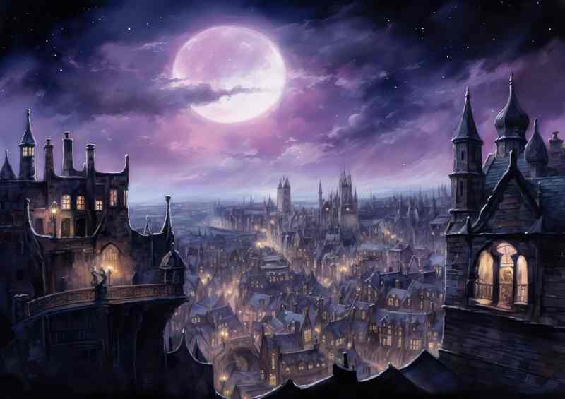 City centre at night with misty skys