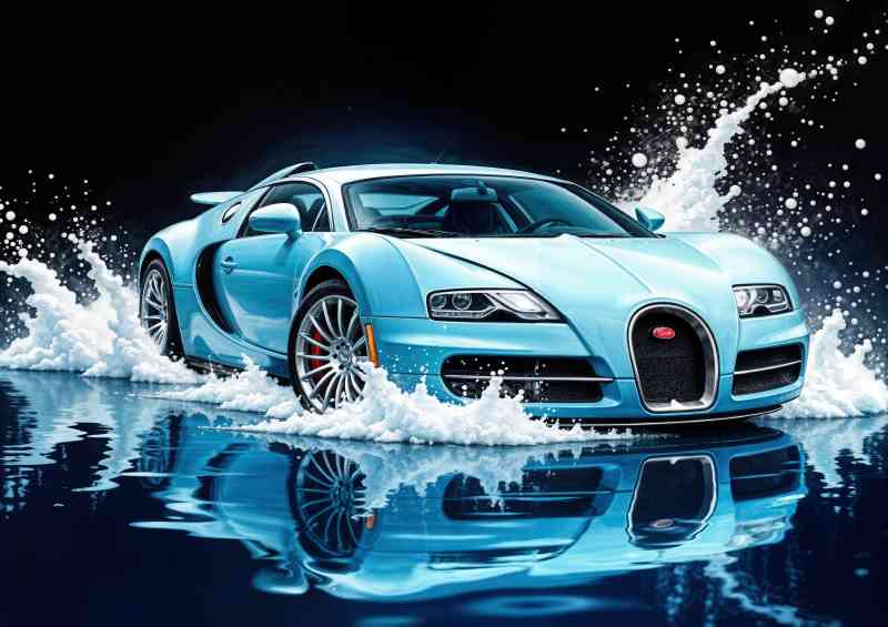 Bugatti super car in light blue style