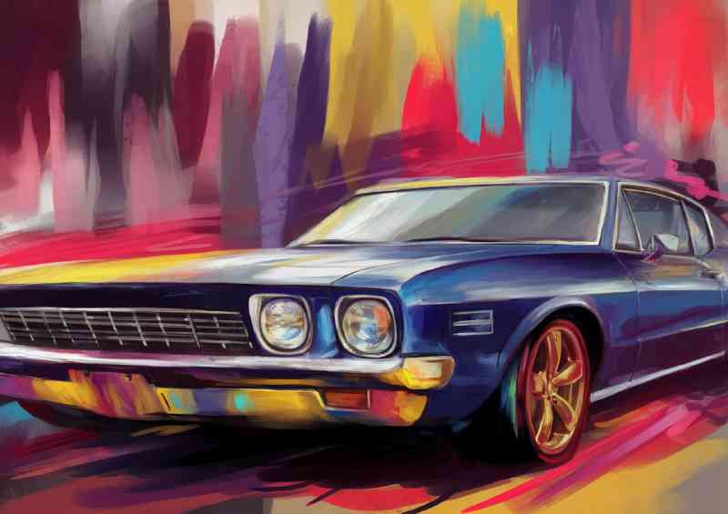 Colorful depiction of a classic muscle car