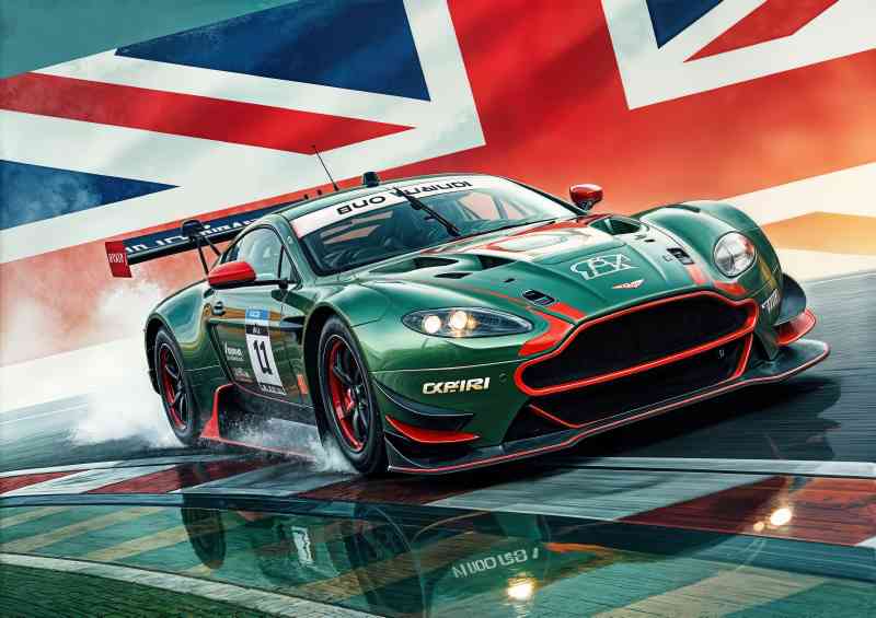 Green aston martin race car on a racetrack