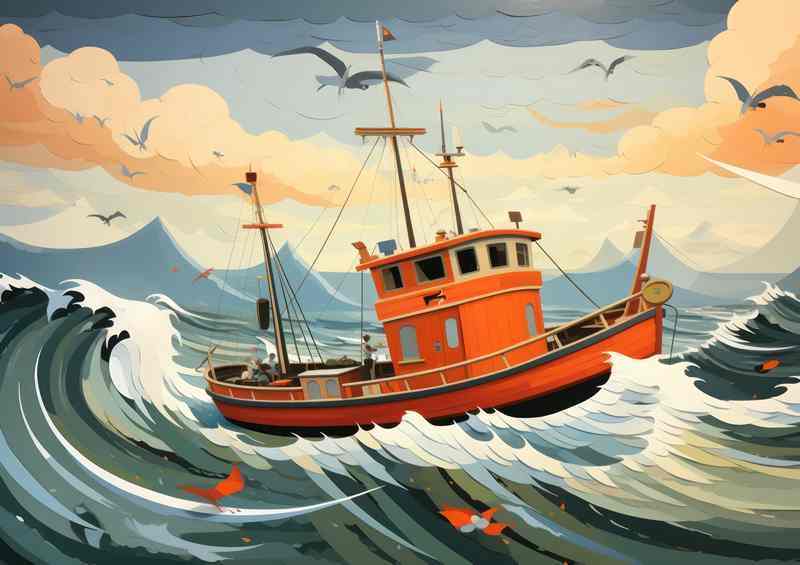 Fishing Boat Braving the Turbulent Waters