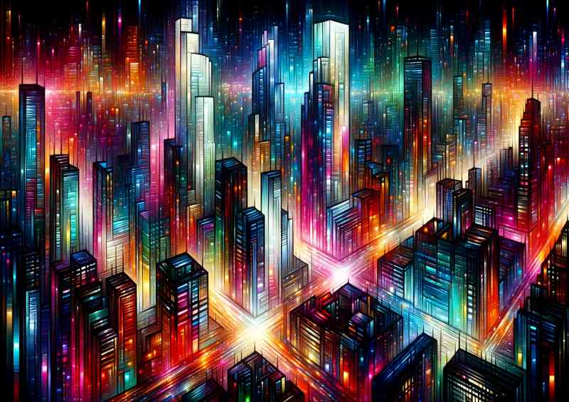 Neon Nightscape painting visualizing a bustling city