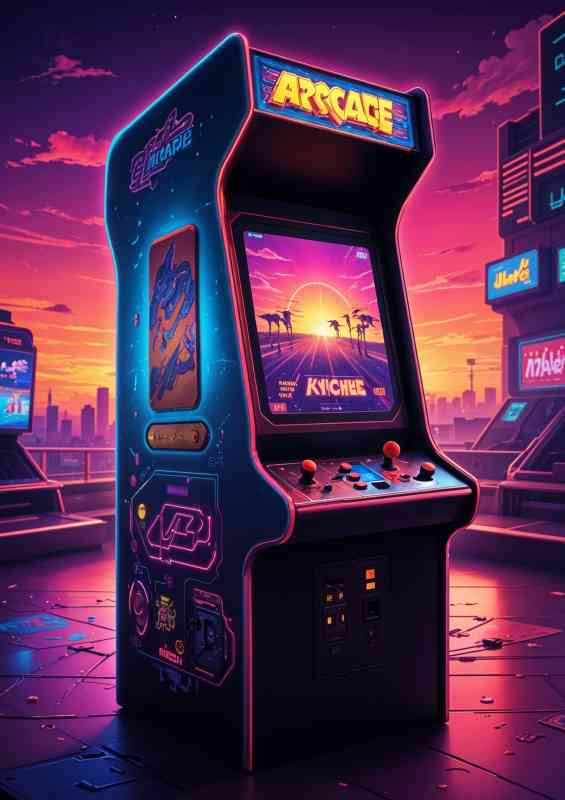 Full retro gaming machine in neon colours