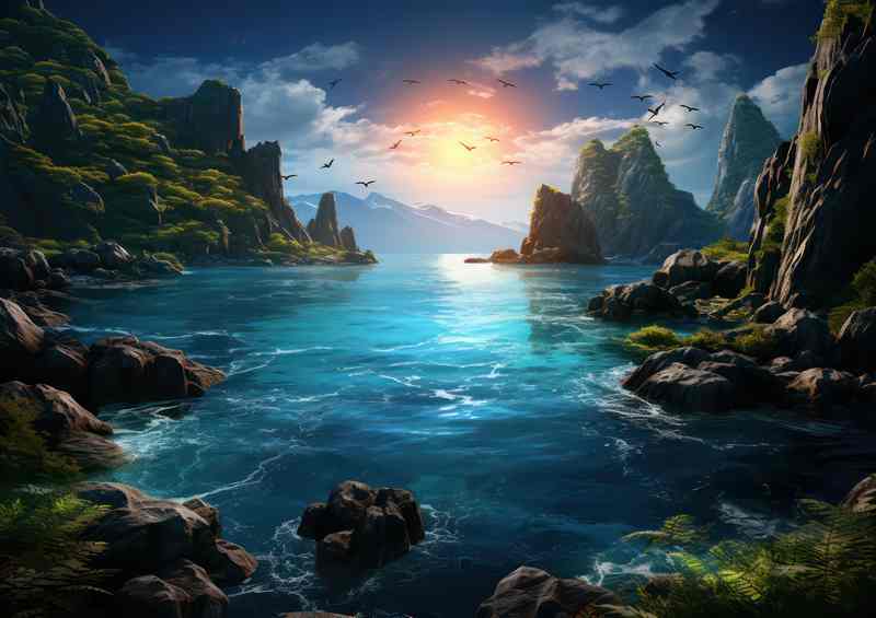 Golden Skies Tranquil Sunset Over Ocean