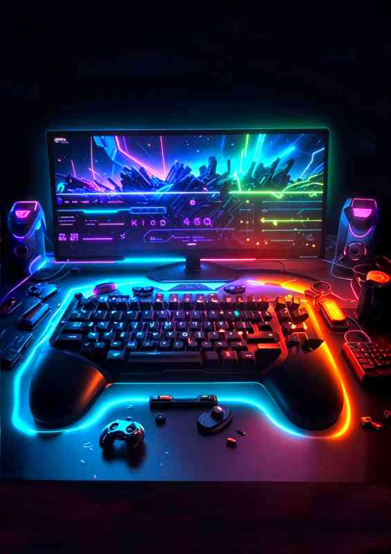 Keyboard gaming warrior in neon