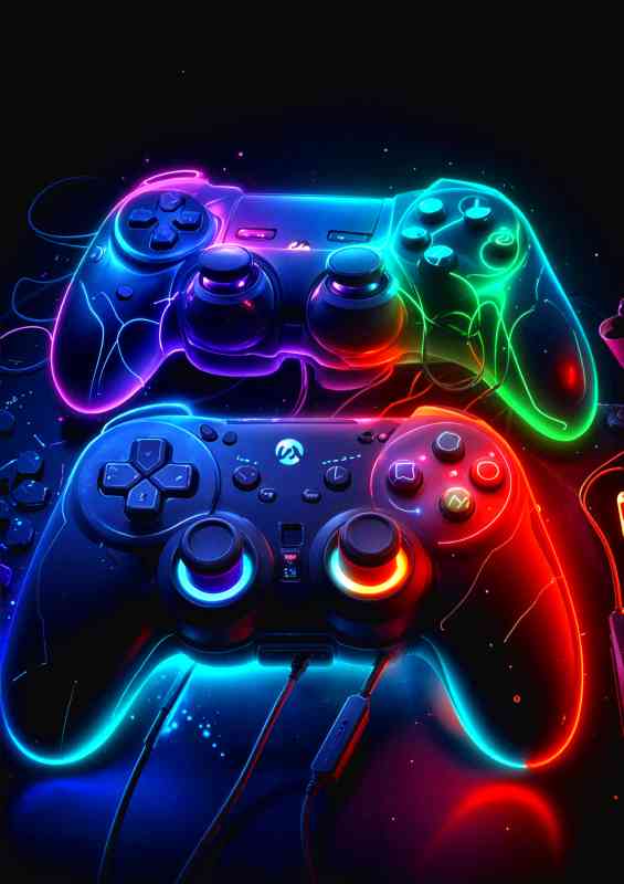 Pair of ultimate gaming controllers in neon