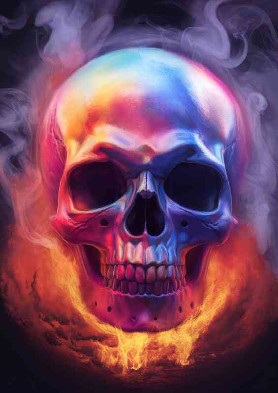 Colored skull enveloped in a swirling smoke