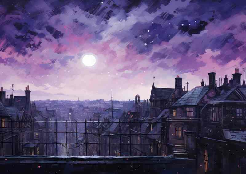 Purple sky at night in the city centre