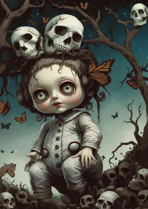 Surrealistic scene with a large stylized character