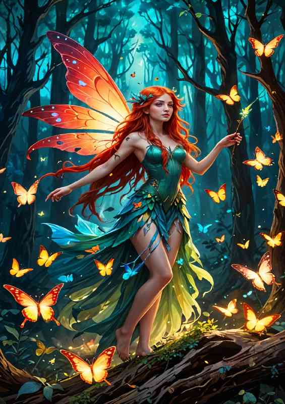 Female fairy with butterflys magical with large colorful wings