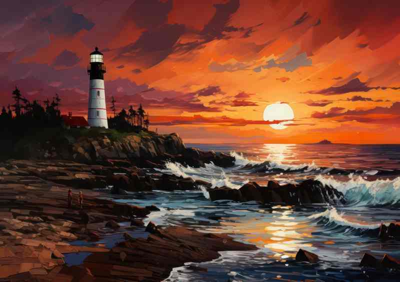 Sunset Beacon Lighthouse in Evening Glow