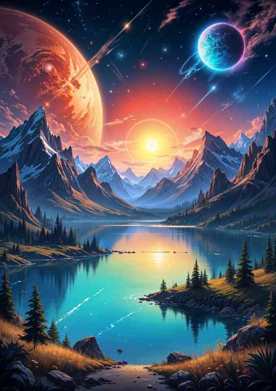 Fantasy large glowing planet in the sky