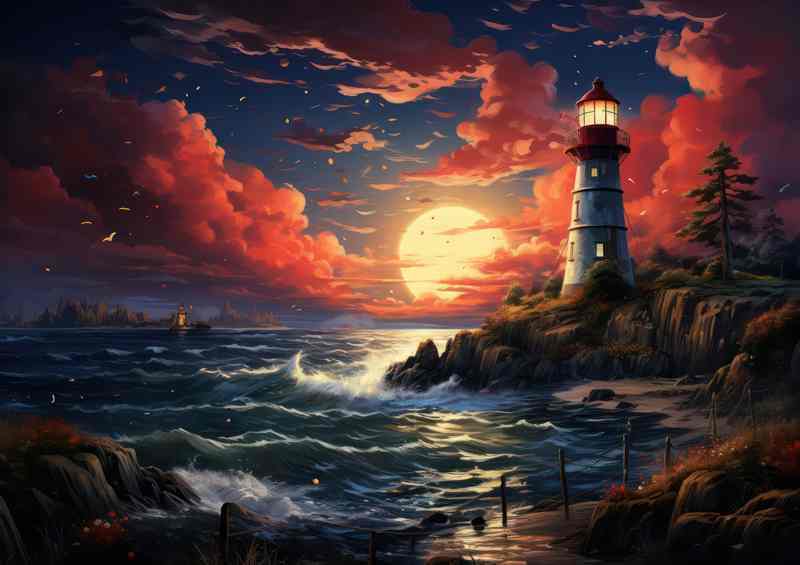 Twilight Guardian Lighthouse in Evening Sunset