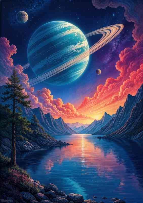 Planets mountains and river