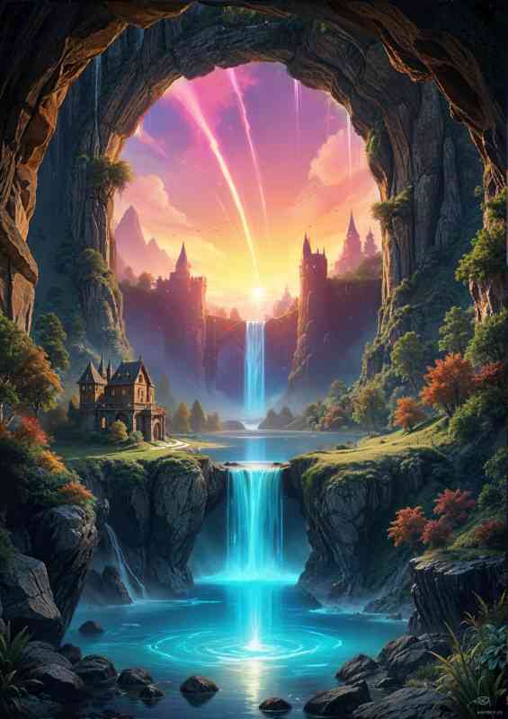 Wonderful waterfall in fantasy landscape