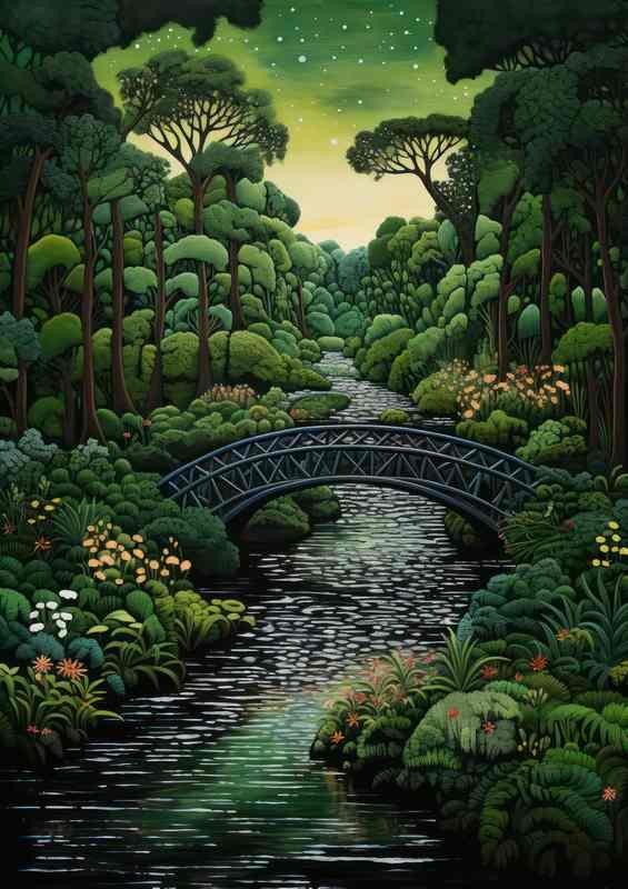 Bridge over the river with green trees