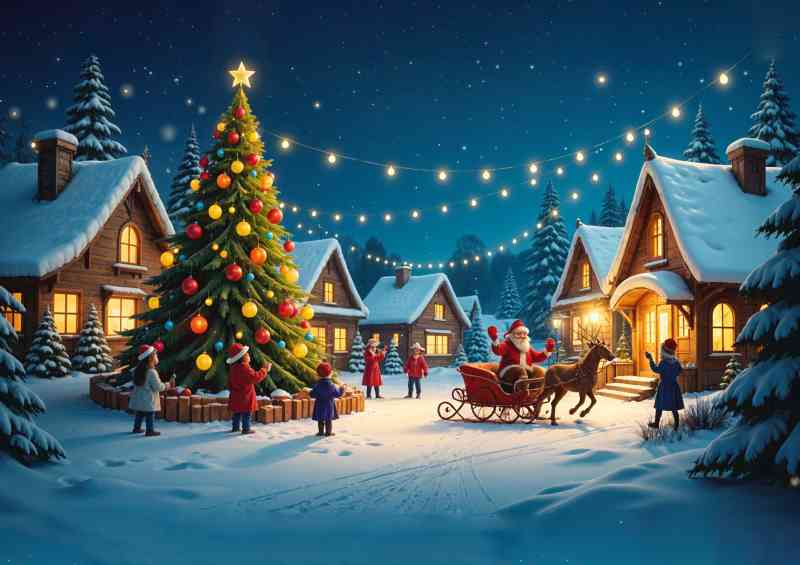 Christmas tree in the center surrounded by people singing