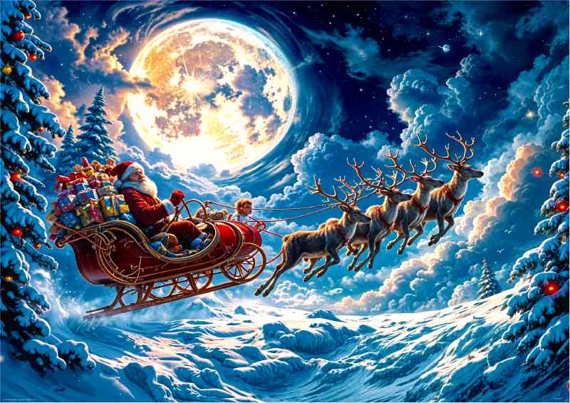 Santa delivering the toys at christmas