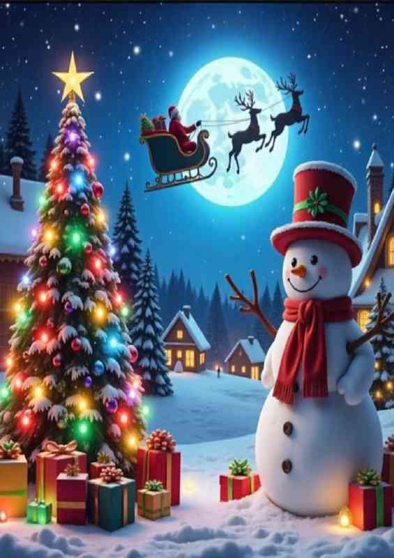 Snowman and christmas tree