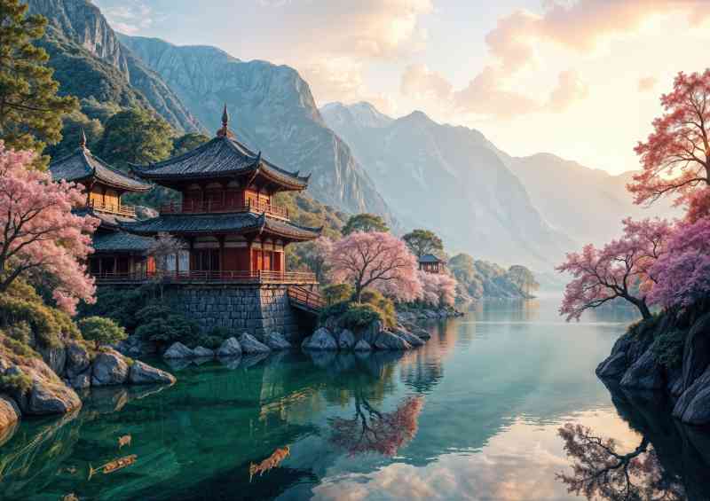 Japanese building next to the river