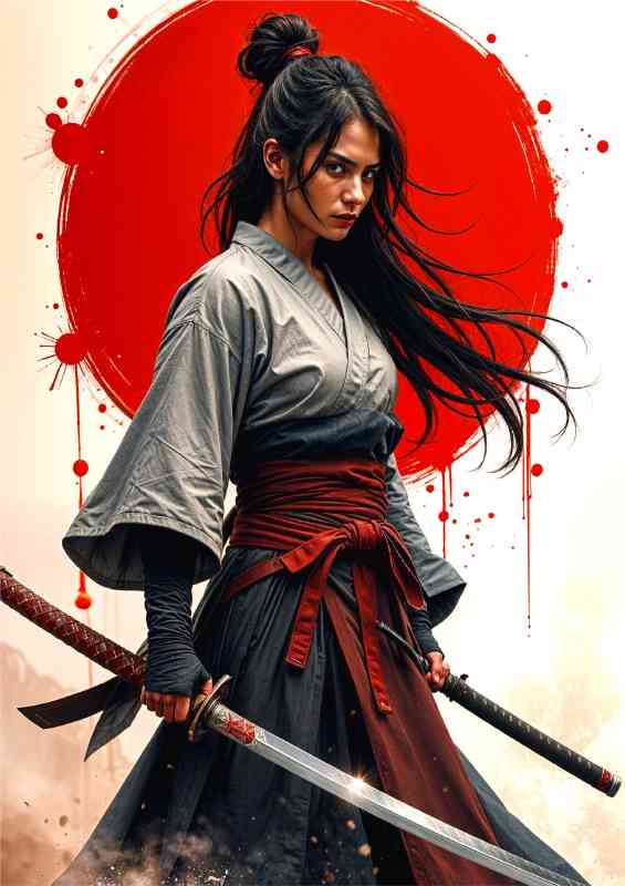 Giesha warrior holding samurai sword