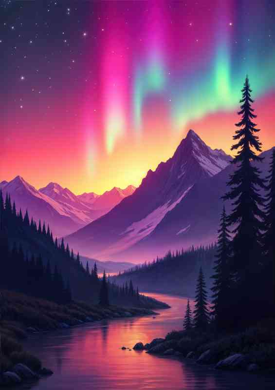 Aurora borealis in the night sky over mountains