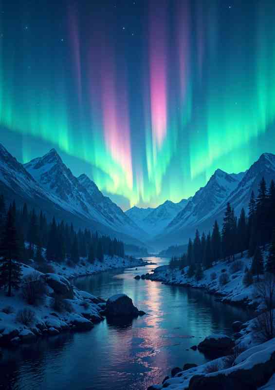 Colorful aurora borealis in the night sky over a mountain