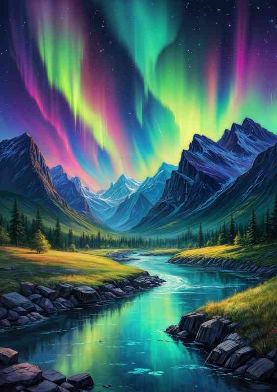 Painting colorful aurora borealis in the night