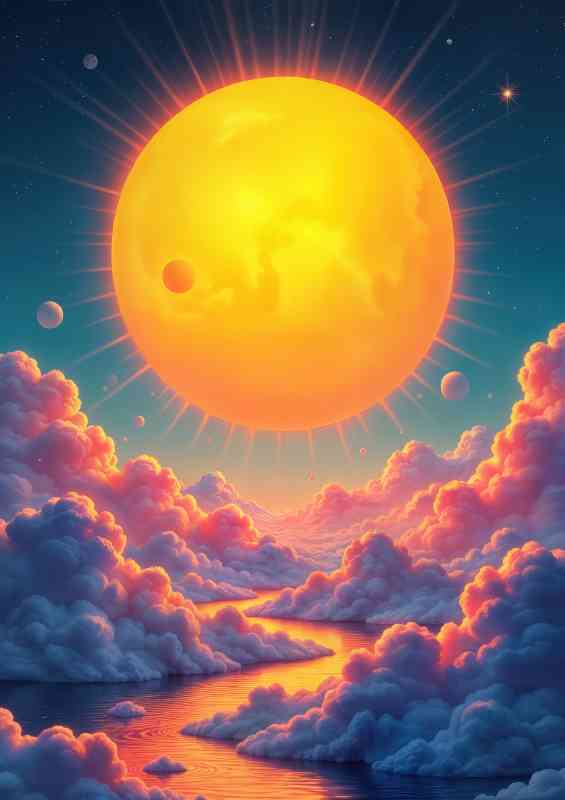 Amazing glowing bright sun coludes and mountains