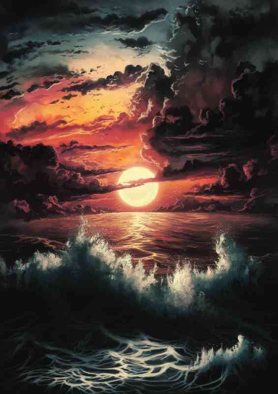 Breathtaking sunset over a tumultuous sea